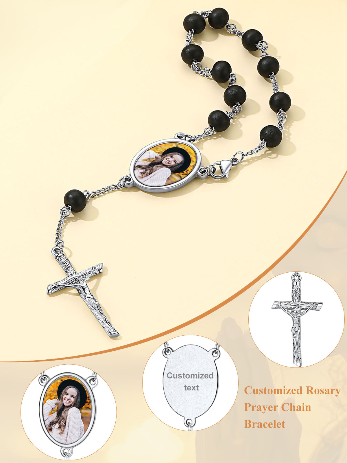 Personalized Picture Rosary Beads Cross Bracelets for