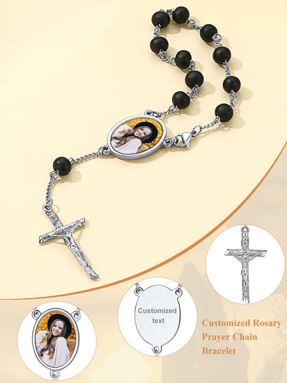 Personalized Picture Rosary Beads Cross Bracelets for