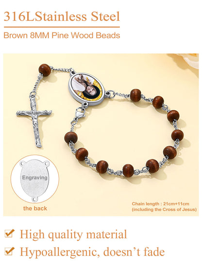 Personalized Picture Rosary Beads Cross Bracelets for