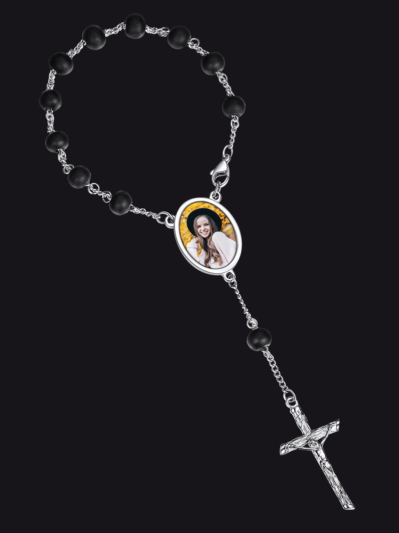 Personalized Picture Rosary Beads Cross Bracelets for