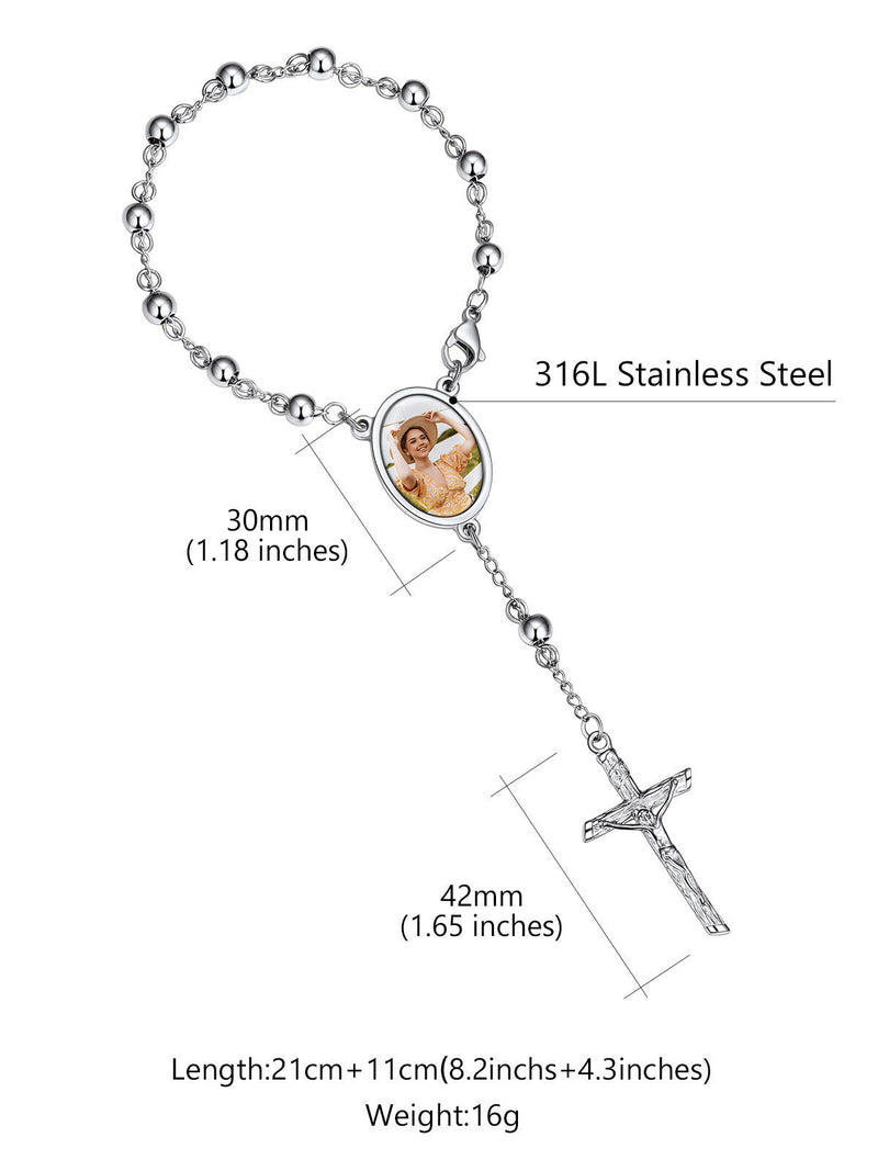 Custom Picture Rosary Beads Bracelets With Cross for