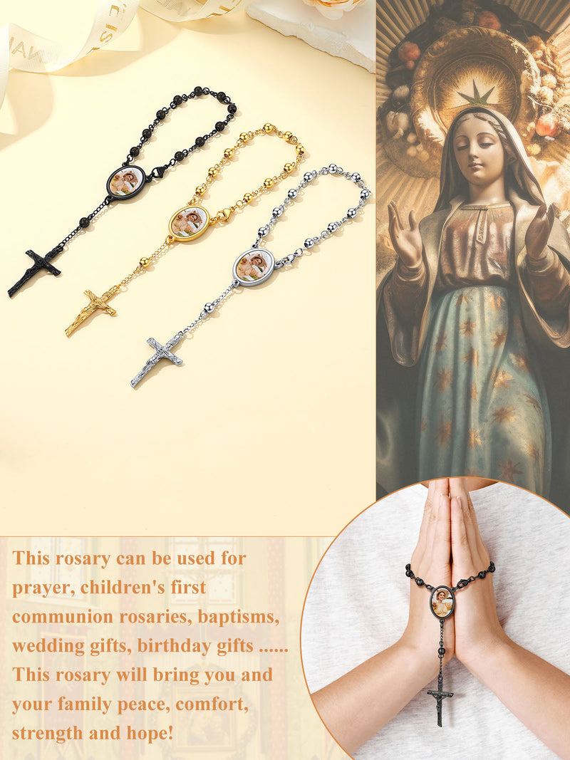 Custom Picture Rosary Beads Bracelets With Cross for