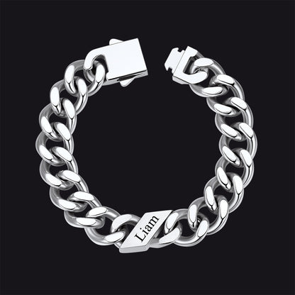 Custom Engraved Name Cuban Chain Bracelet for 7/9/12mm Width