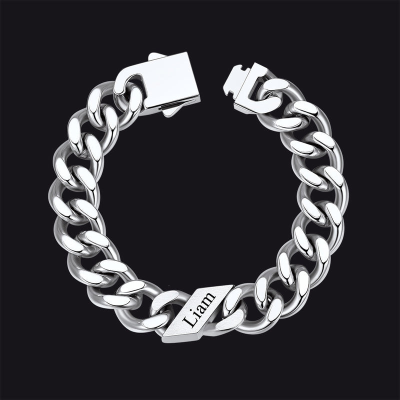 Custom Engraved Name Cuban Chain Bracelet for 7/9/12mm Width