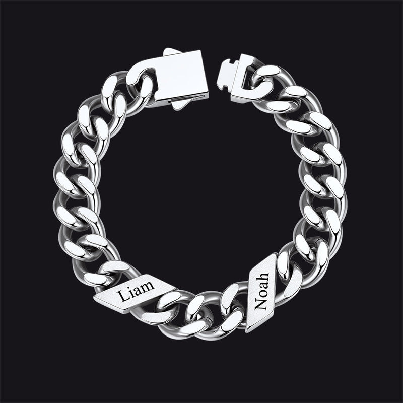 Custom Engraved Name Cuban Chain Bracelet for 7/9/12mm Width