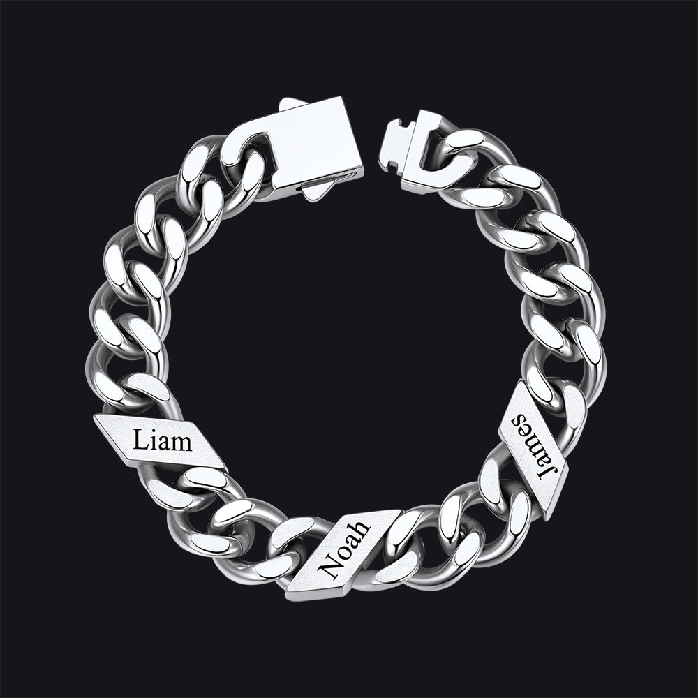 Custom Engraved Name Cuban Chain Bracelet for 7/9/12mm Width