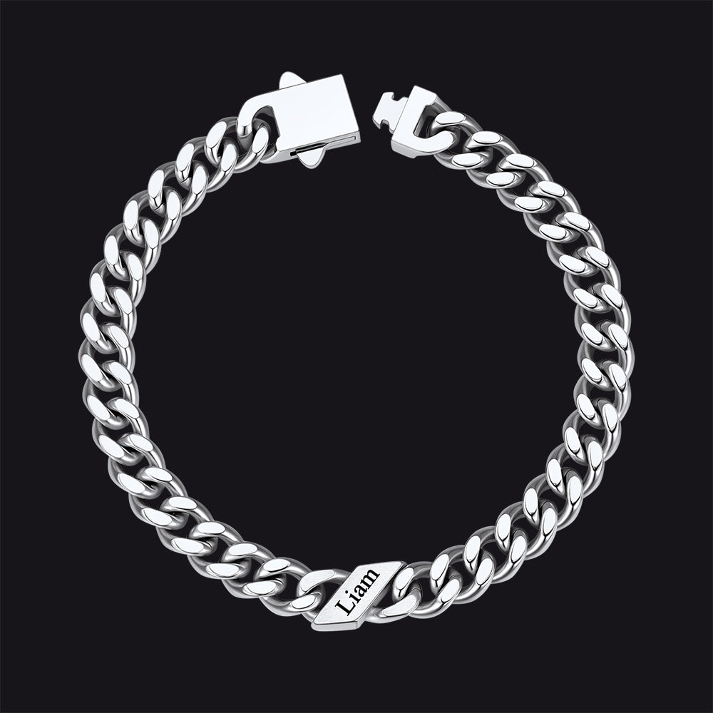 Custom Engraved Name Cuban Chain Bracelet for 7/9/12mm Width