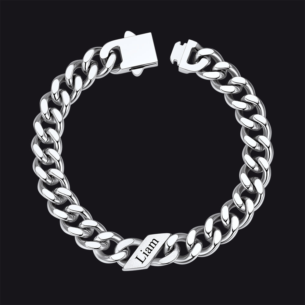 Custom Engraved Name Cuban Chain Bracelet for 7/9/12mm Width