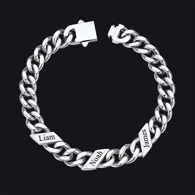 Custom Engraved Name Cuban Chain Bracelet for 7/9/12mm Width