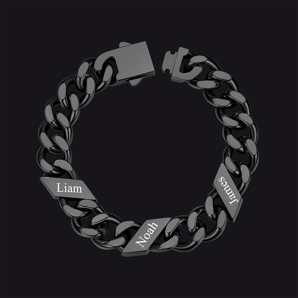 Custom Engraved Name Cuban Chain Bracelet for 7/9/12mm Width