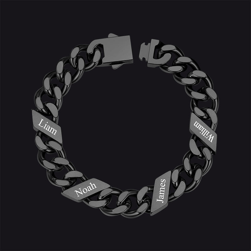Custom Engraved Name Cuban Chain Bracelet for 7/9/12mm Width