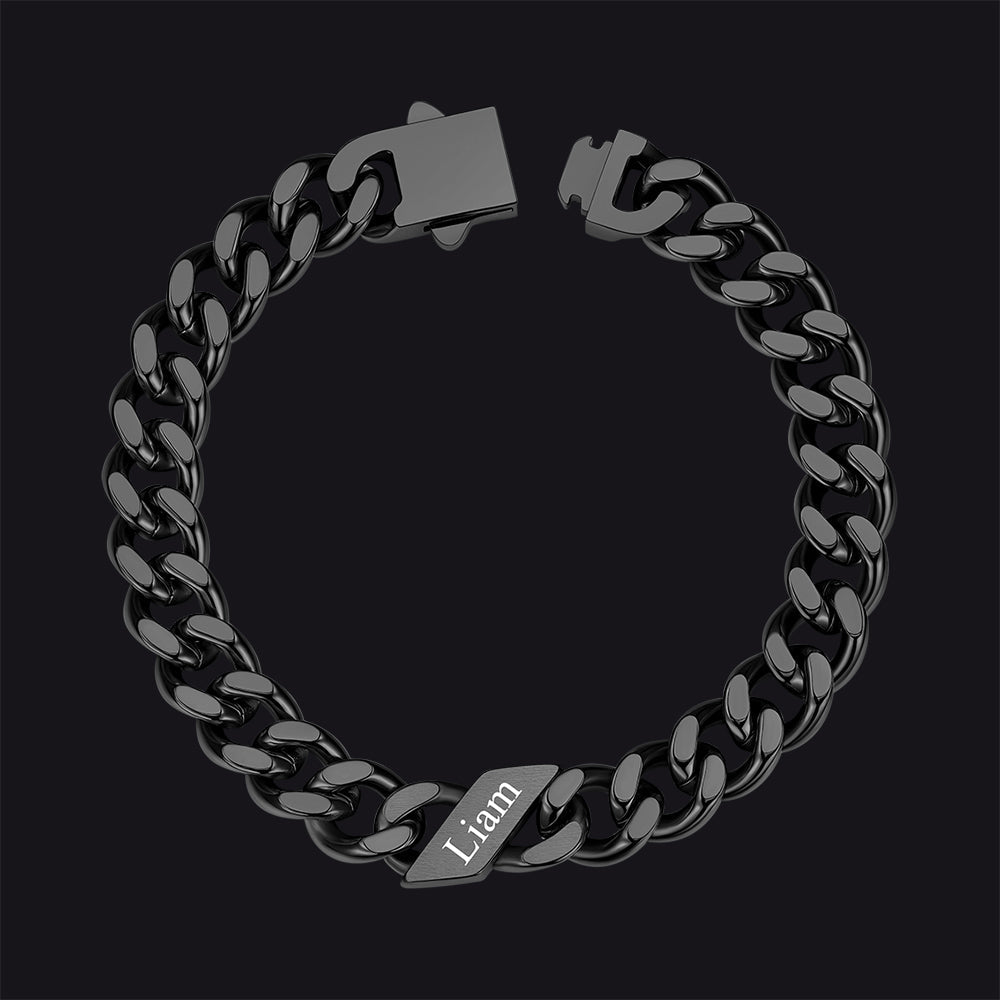 Custom Engraved Name Cuban Chain Bracelet for 7/9/12mm Width