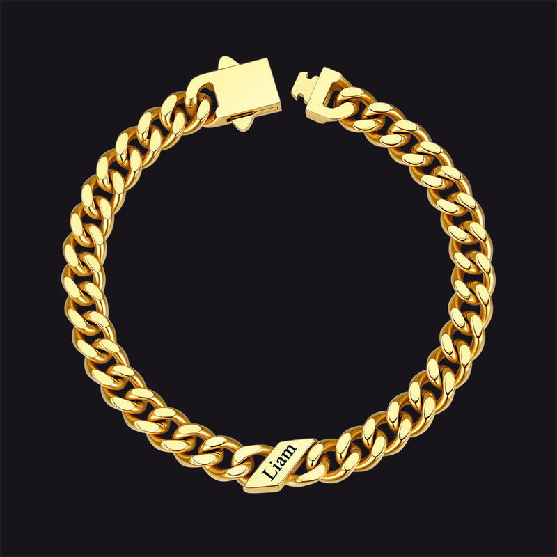 Custom Engraved Name Cuban Chain Bracelet for 7/9/12mm Width