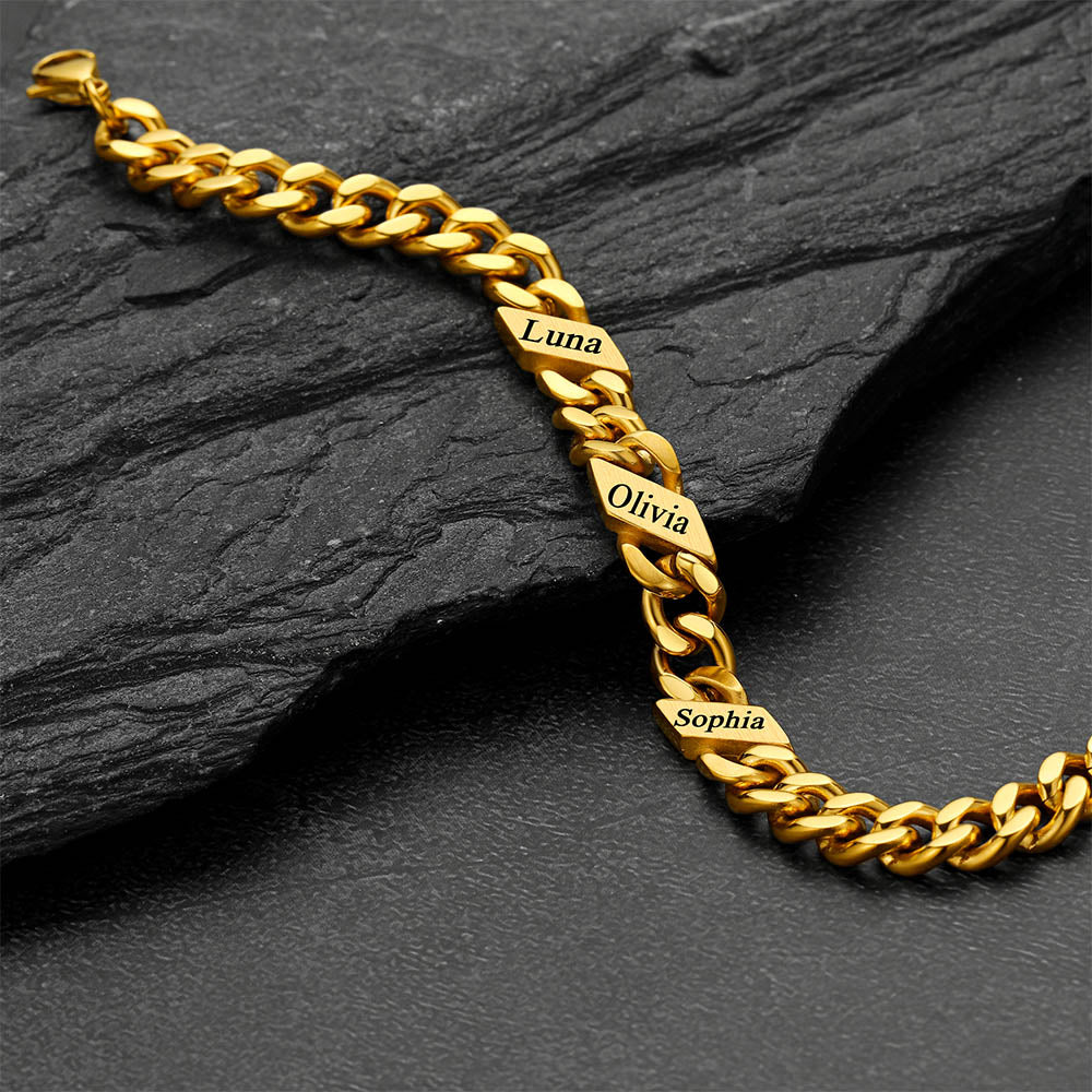 Custom Engraved Name Cuban Link Chain Bracelet for