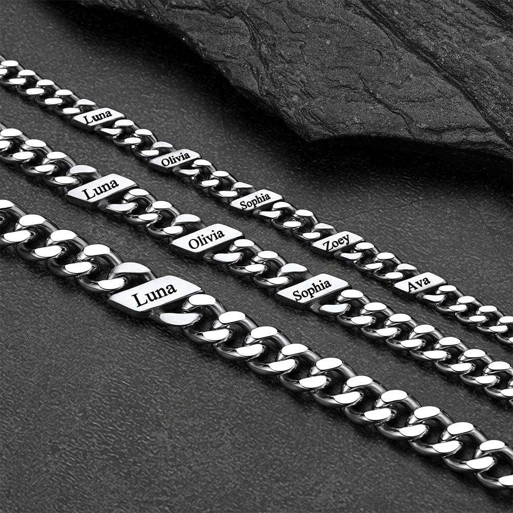 Custom Engraved Name Cuban Link Chain Bracelet for