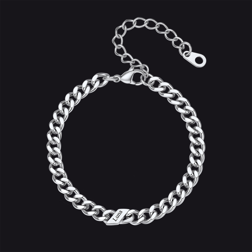 Custom Engraved Name Cuban Link Chain Bracelet for
