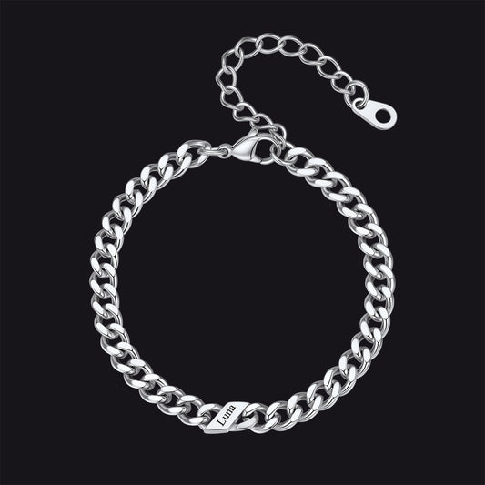 Custom Engraved Name Cuban Link Chain Bracelet for