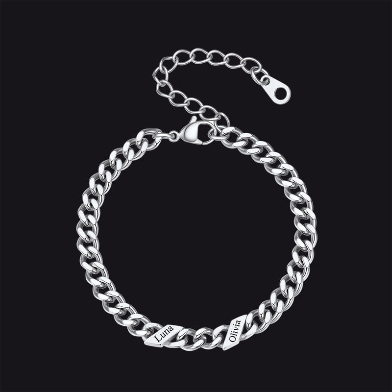 Custom Engraved Name Cuban Link Chain Bracelet for