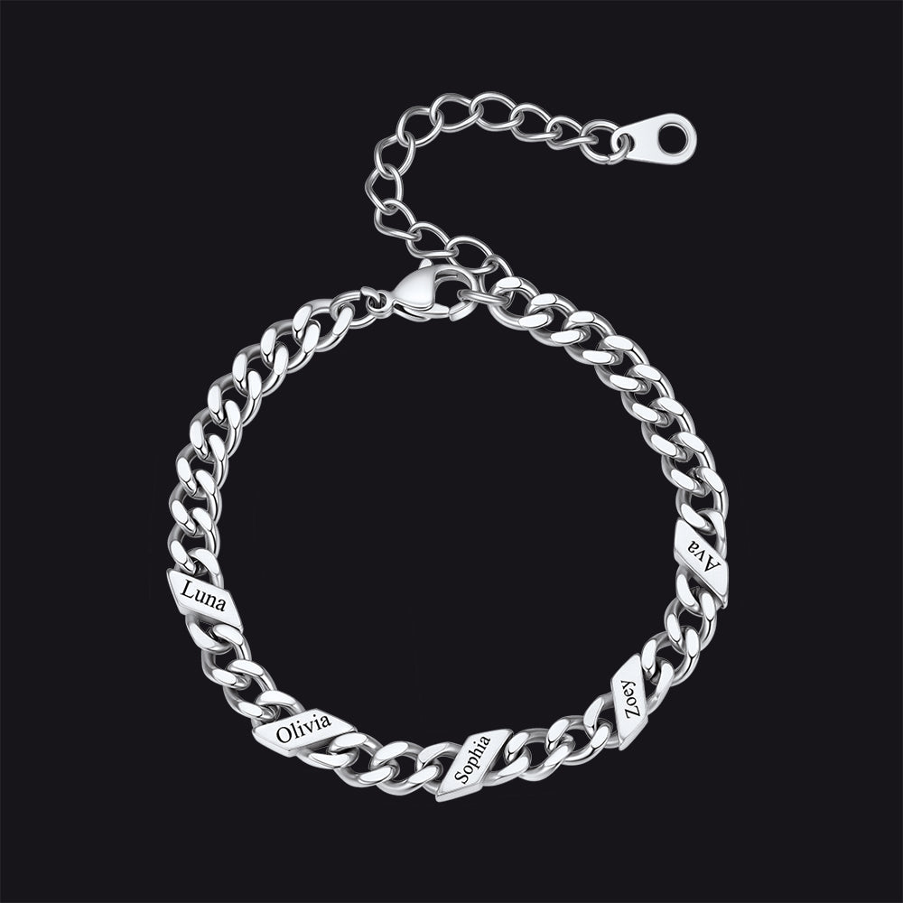 Custom Engraved Name Cuban Link Chain Bracelet for
