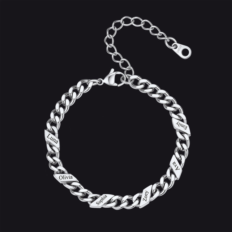 Custom Engraved Name Cuban Link Chain Bracelet for