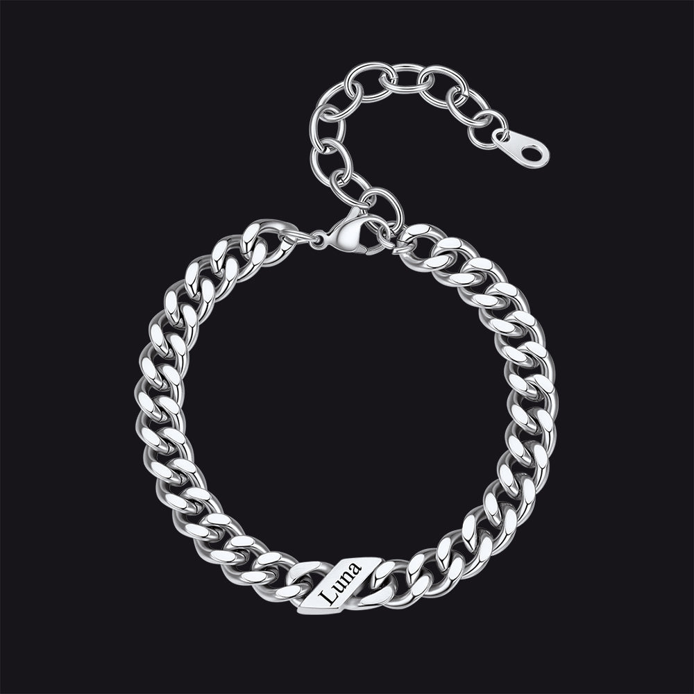 Custom Engraved Name Cuban Link Chain Bracelet for