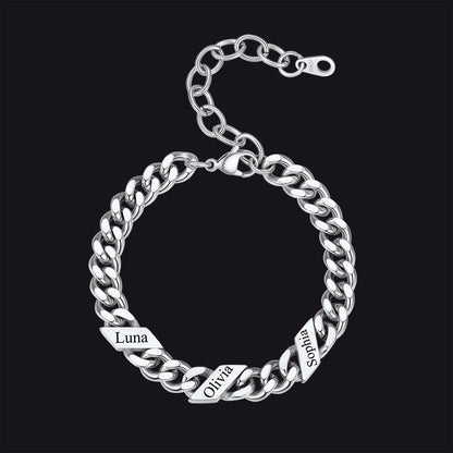 Custom Engraved Name Cuban Link Chain Bracelet for