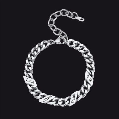 Custom Engraved Name Cuban Link Chain Bracelet for