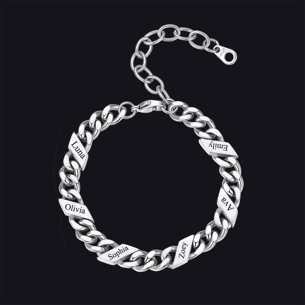 Custom Engraved Name Cuban Link Chain Bracelet for