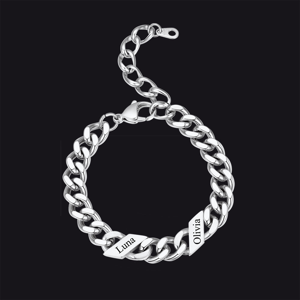 Custom Engraved Name Cuban Link Chain Bracelet for