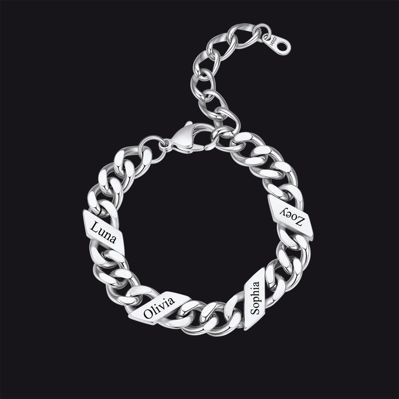 Custom Engraved Name Cuban Link Chain Bracelet for