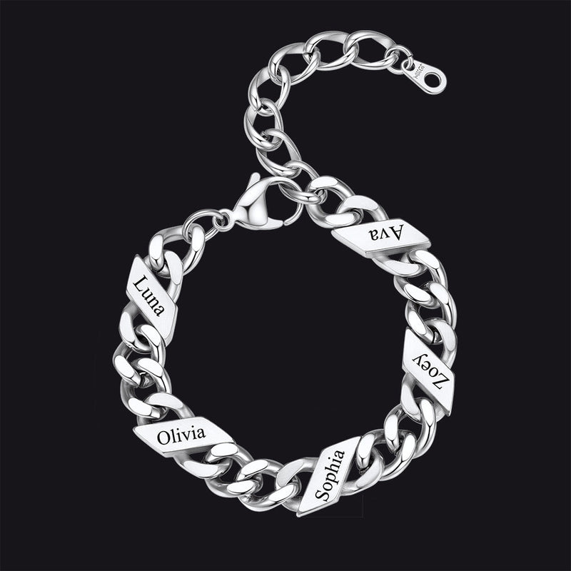 Custom Engraved Name Cuban Link Chain Bracelet for