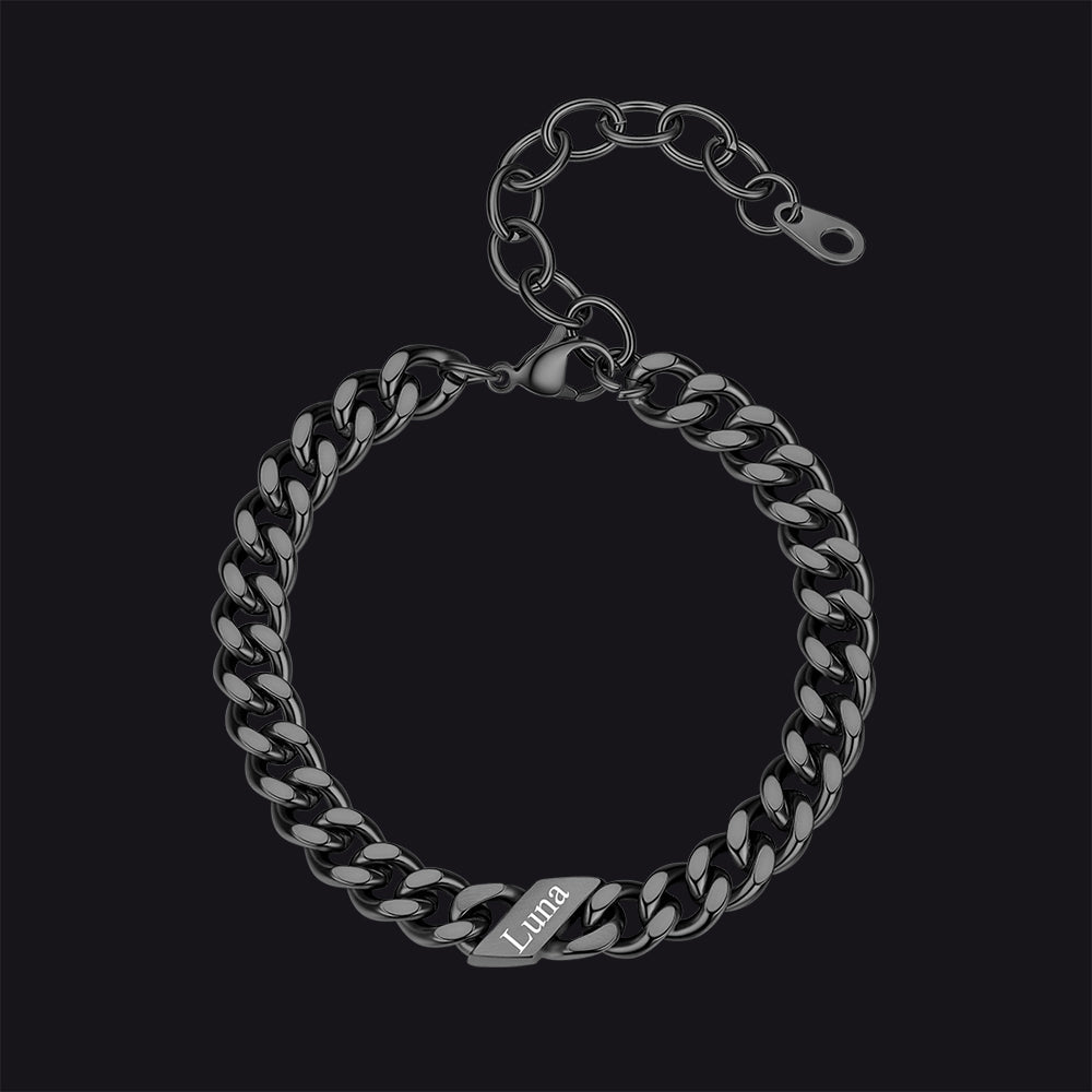 Custom Engraved Name Cuban Link Chain Bracelet for
