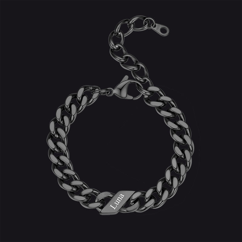 Custom Engraved Name Cuban Link Chain Bracelet for