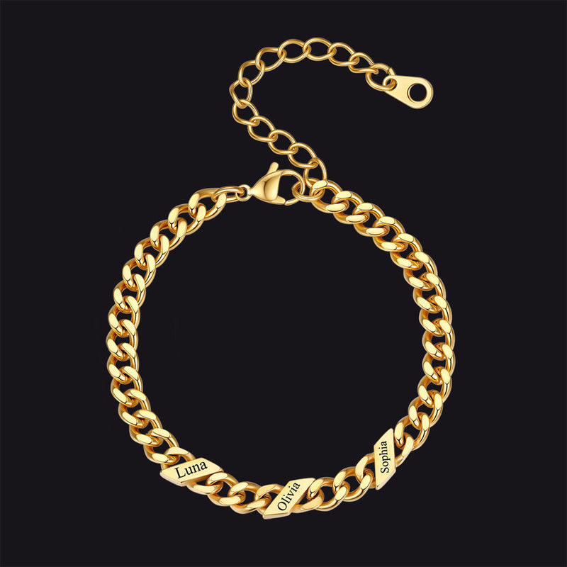 Custom Engraved Name Cuban Link Chain Bracelet for