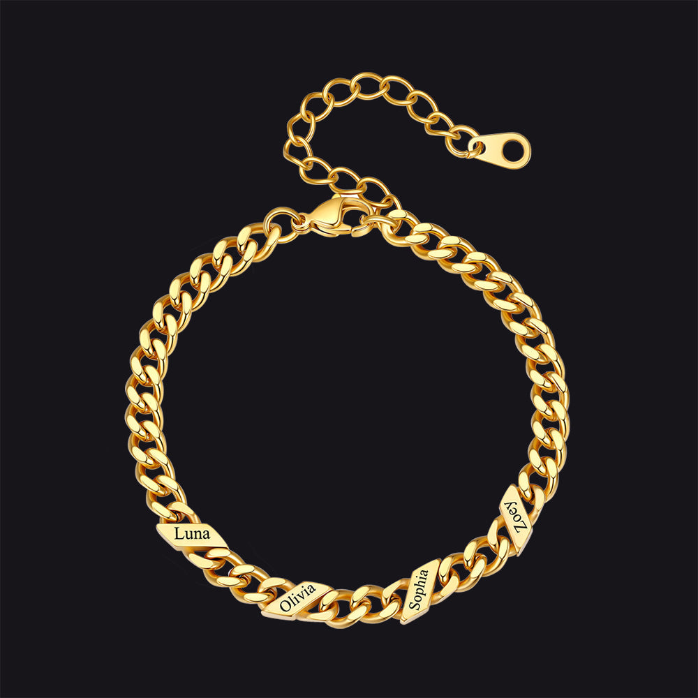 Custom Engraved Name Cuban Link Chain Bracelet for
