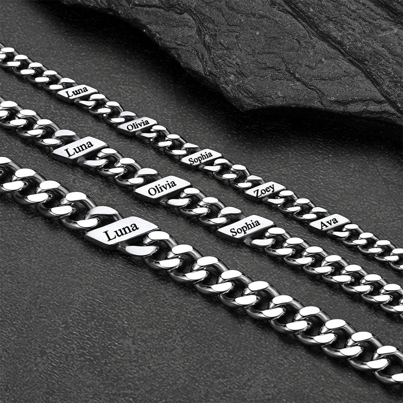 Custom Engraved Name Cuban Link Chain Bracelet for
