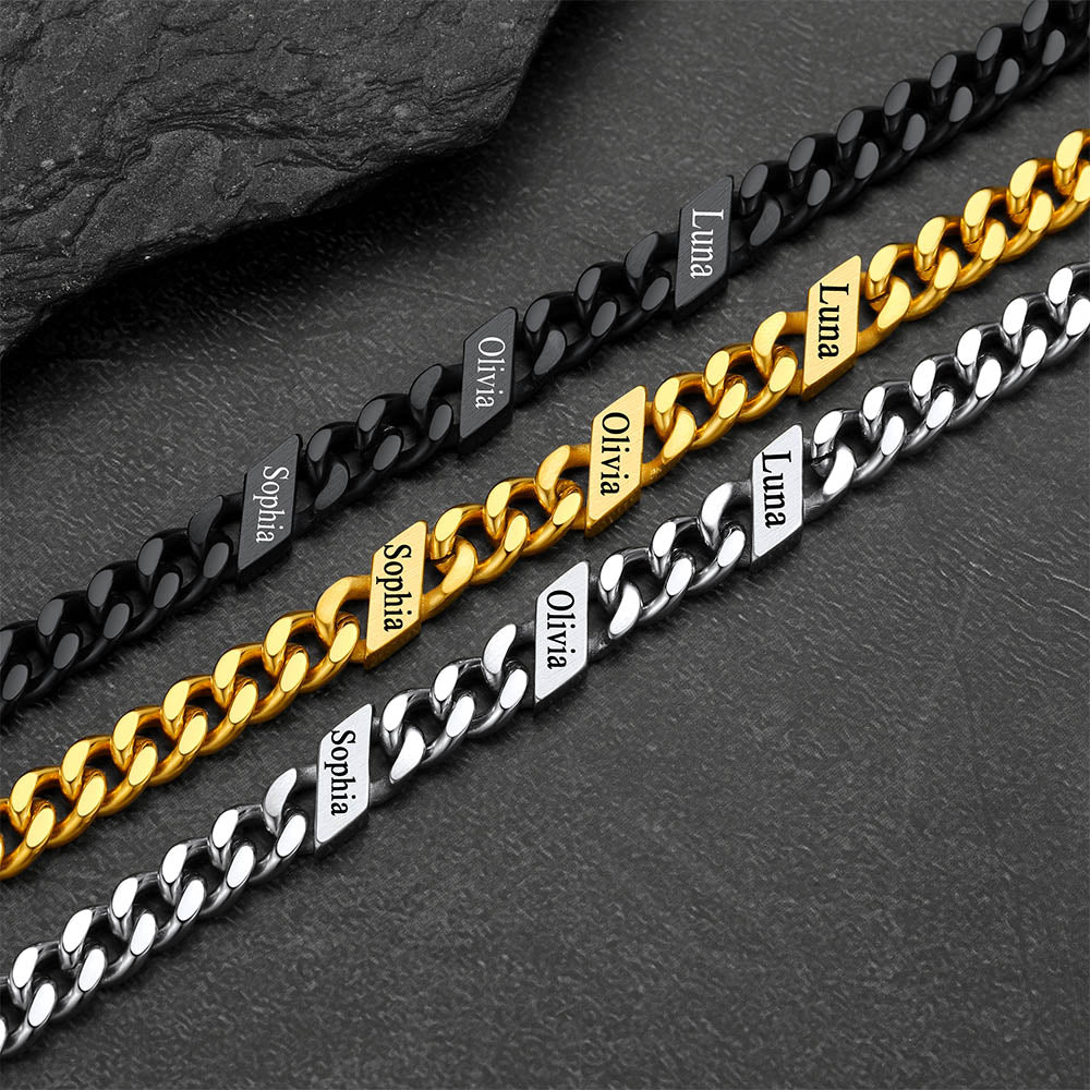 Custom Engraved Name Cuban Link Chain Bracelet for