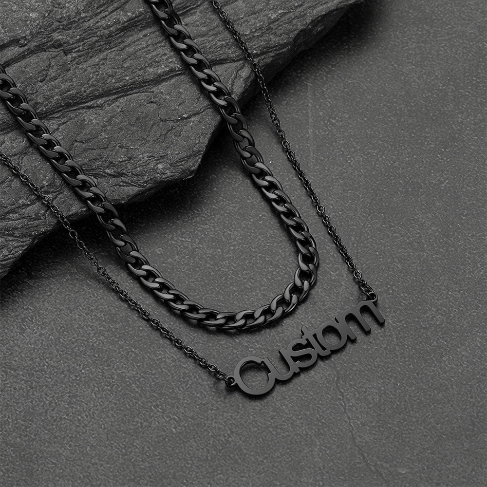 Cuban Chain & Personalized Name Layered Necklaces Set for