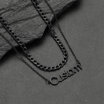 Cuban Chain & Personalized Name Layered Necklaces Set for