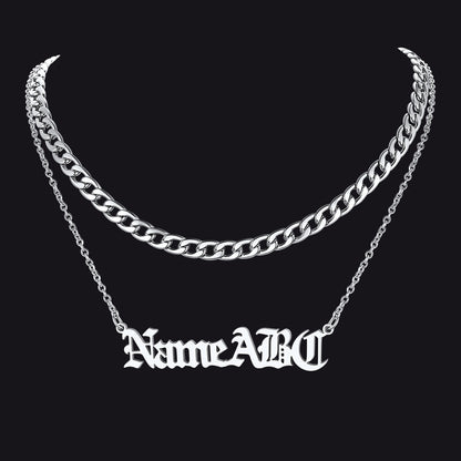 Cuban Chain & Personalized Name Layered Necklaces Set for