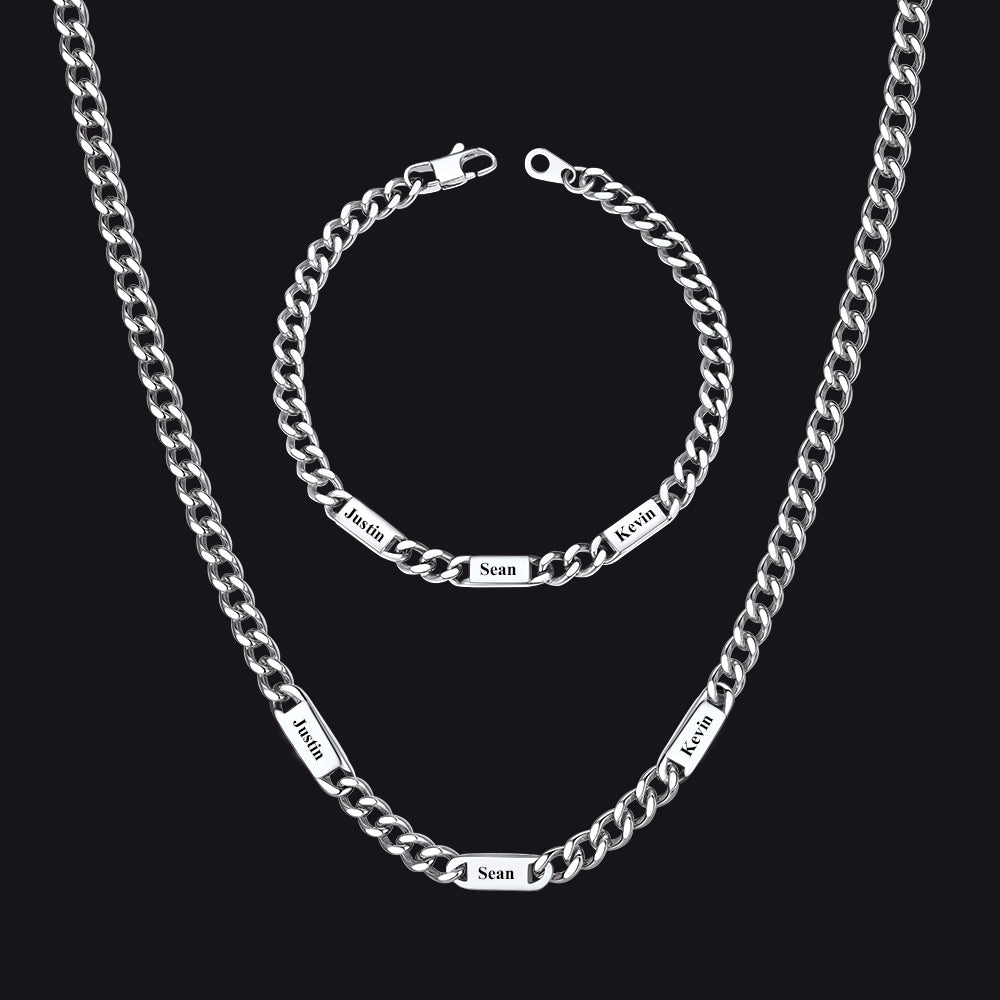 5/7mm Engraved Name Cuban Chain & Bracelet Gift Set for