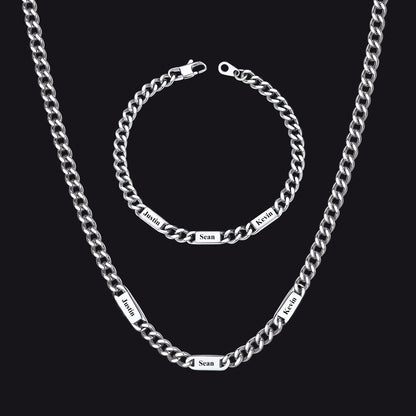 5/7mm Engraved Name Cuban Chain & Bracelet Gift Set for