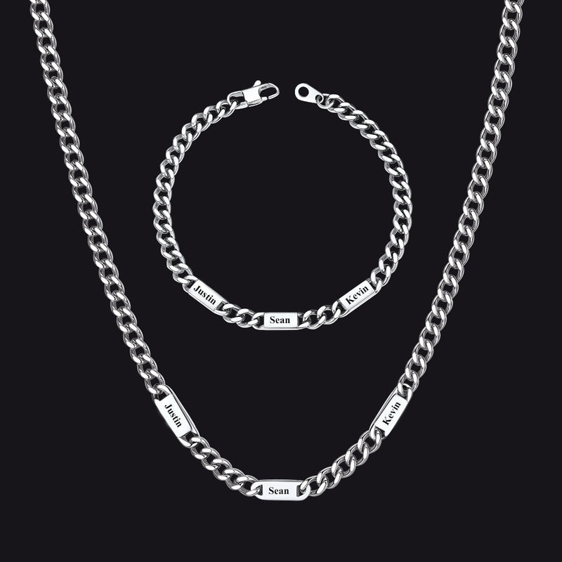5/7mm Engraved Name Cuban Chain & Bracelet Gift Set for