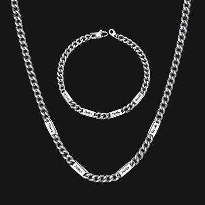 5/7mm Engraved Name Cuban Chain & Bracelet Gift Set for