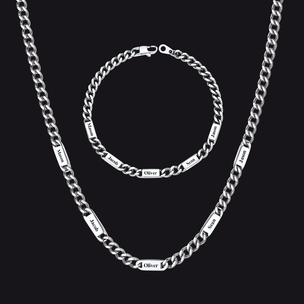 5/7mm Engraved Name Cuban Chain & Bracelet Gift Set for