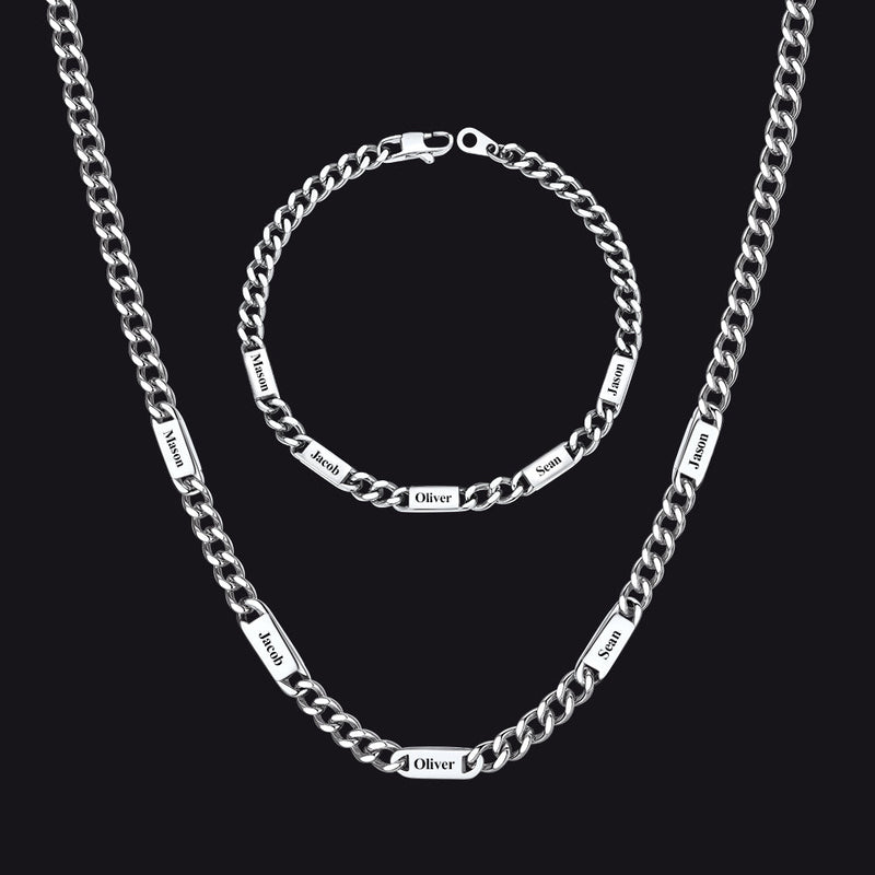 5/7mm Engraved Name Cuban Chain & Bracelet Gift Set for