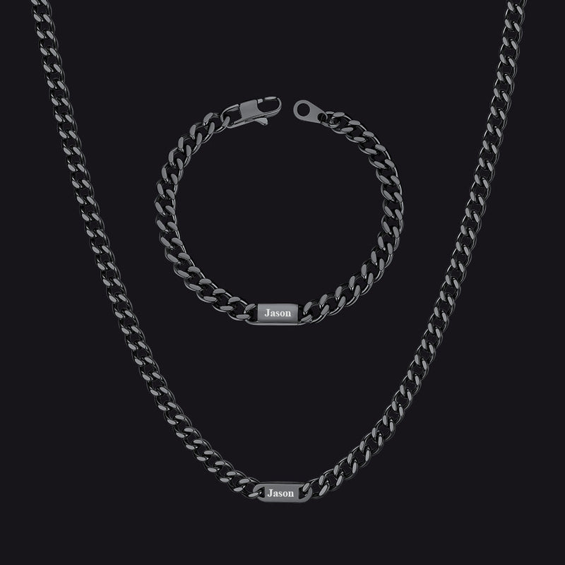 5/7mm Engraved Name Cuban Chain & Bracelet Gift Set for