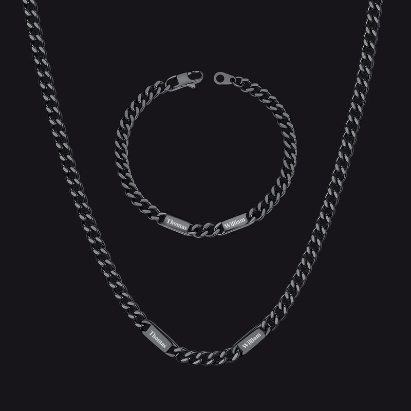 5/7mm Engraved Name Cuban Chain & Bracelet Gift Set for