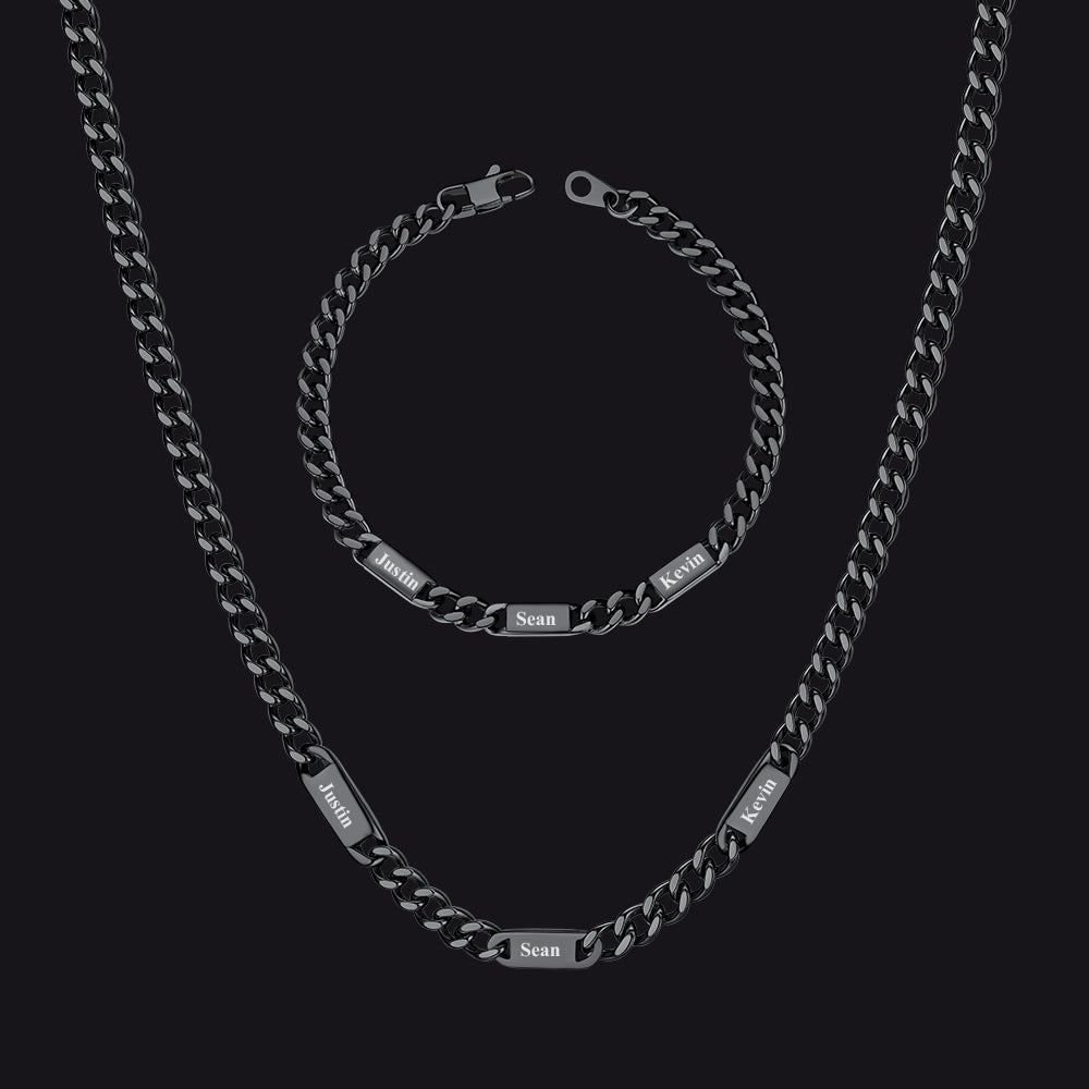 5/7mm Engraved Name Cuban Chain & Bracelet Gift Set for