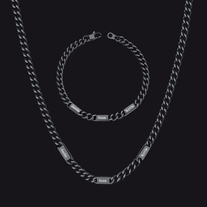 5/7mm Engraved Name Cuban Chain & Bracelet Gift Set for